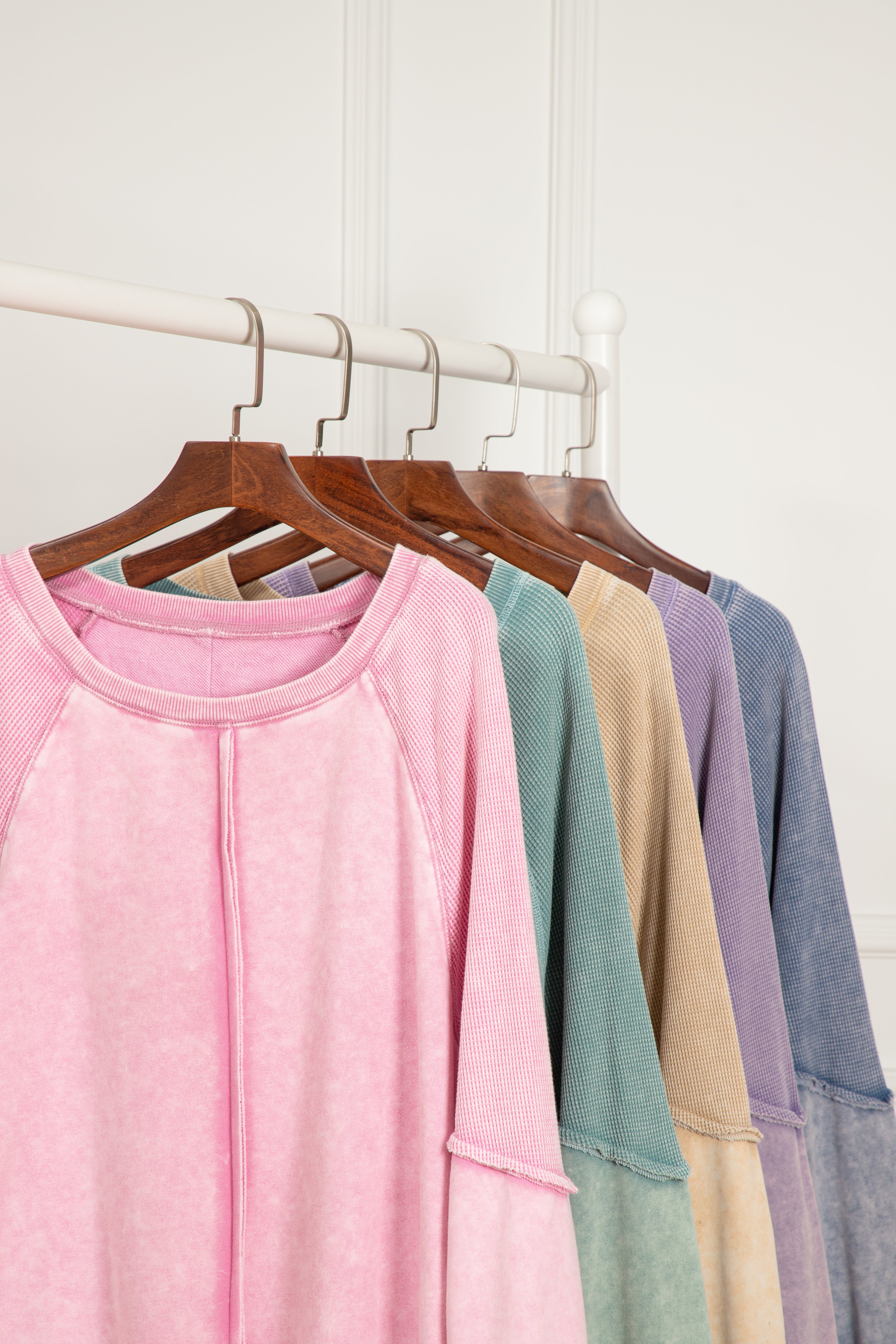 Waffle Knit Raglan Sleeve Sweatshirt - Lavender Daisie Boutique