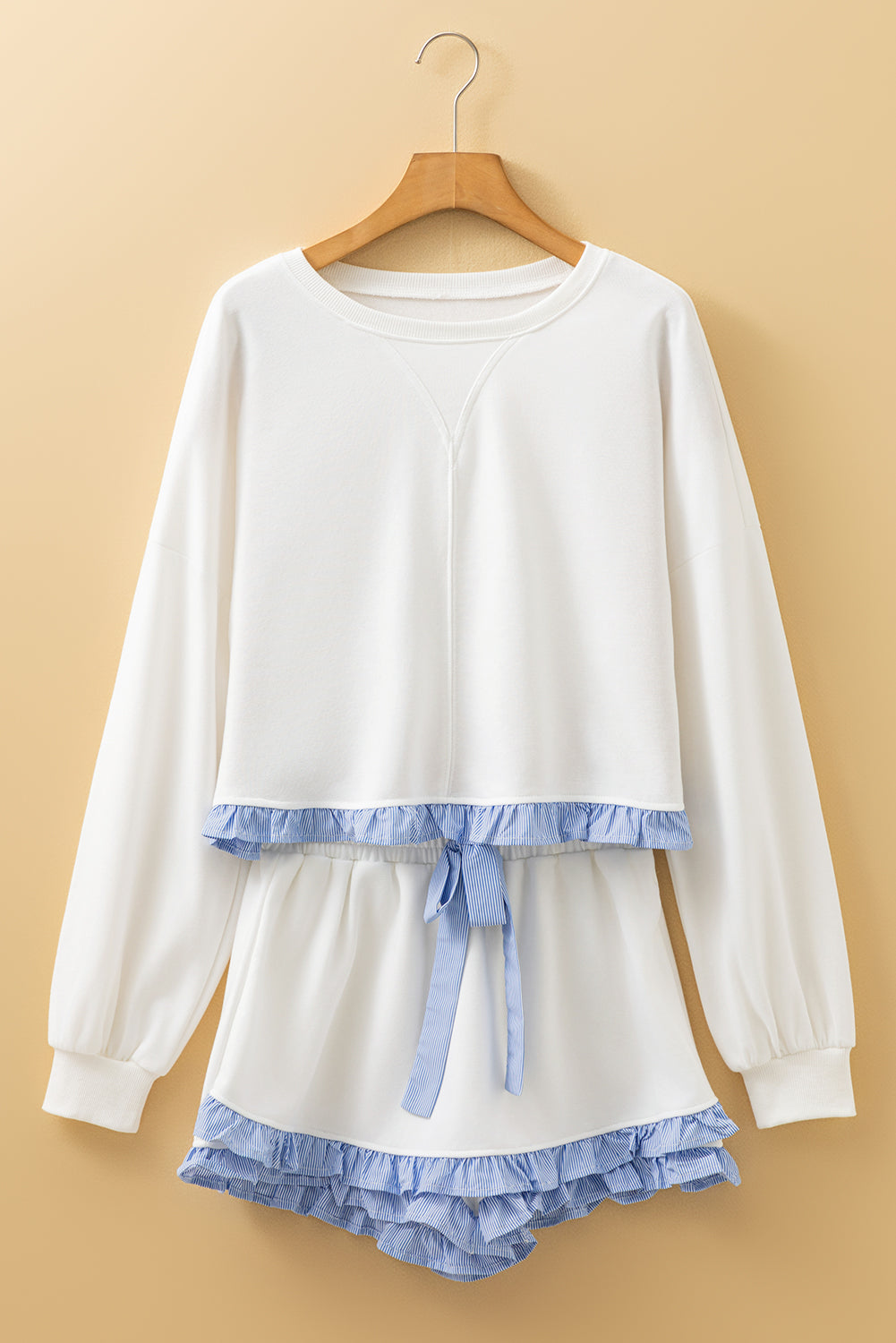 Ruffled Patchwork Drop Shoulder Shorts Matching Set Dear-Lover Dropshipping