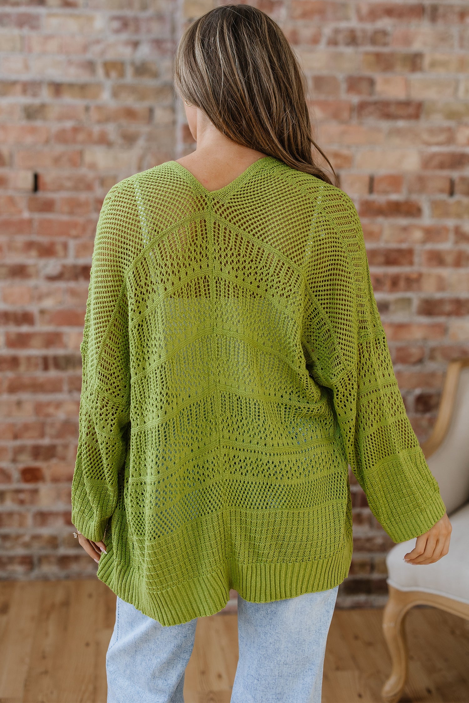 Oversize Crochet Knit Cardigan - Spinach Green Dear-Lover Dropshipping