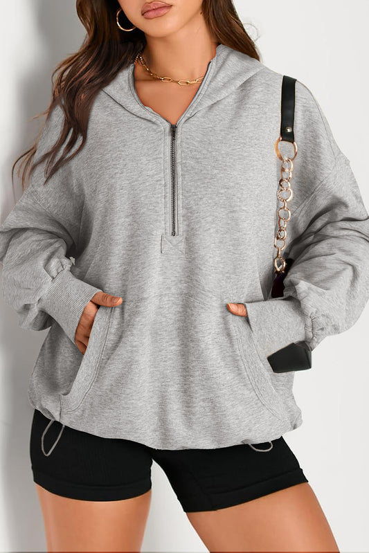 Solid Kangaroo Pocket Half Zipper Oversized Hoodie Daisie Boutique