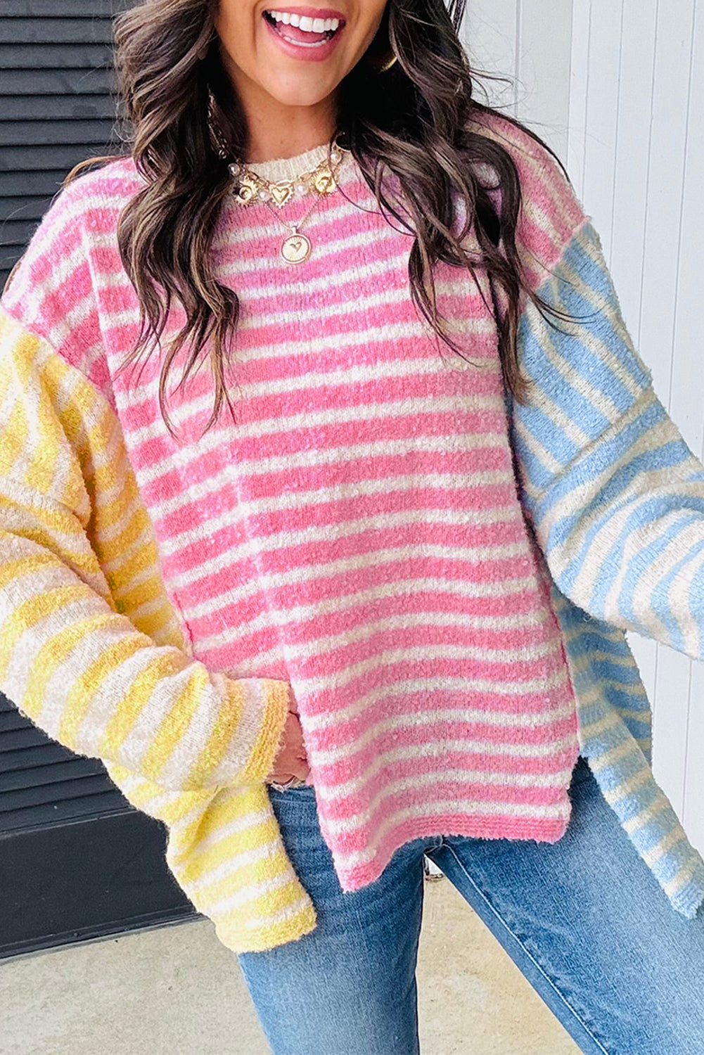 Multicolour Color Block Striped Patchwork Sweater Daisie Boutique