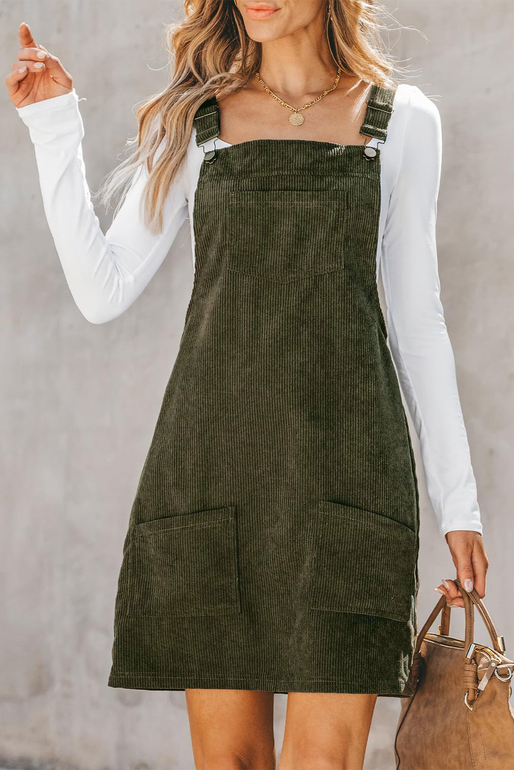 Front Pocket Corduroy Overall Dress Daisie Boutique