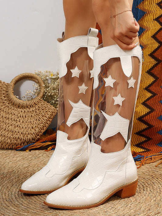 Star Point Toe Block Heel Boots Trendsi