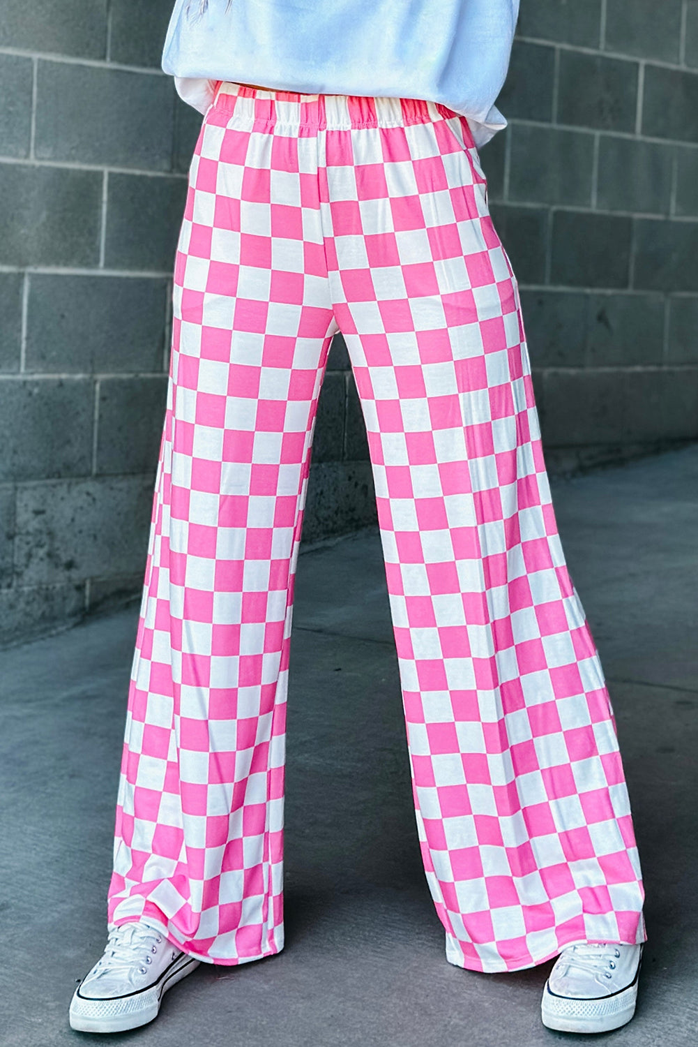 Bonbon 2-Tone Checked Print High Waist Wide Leg Pants Daisie Boutique