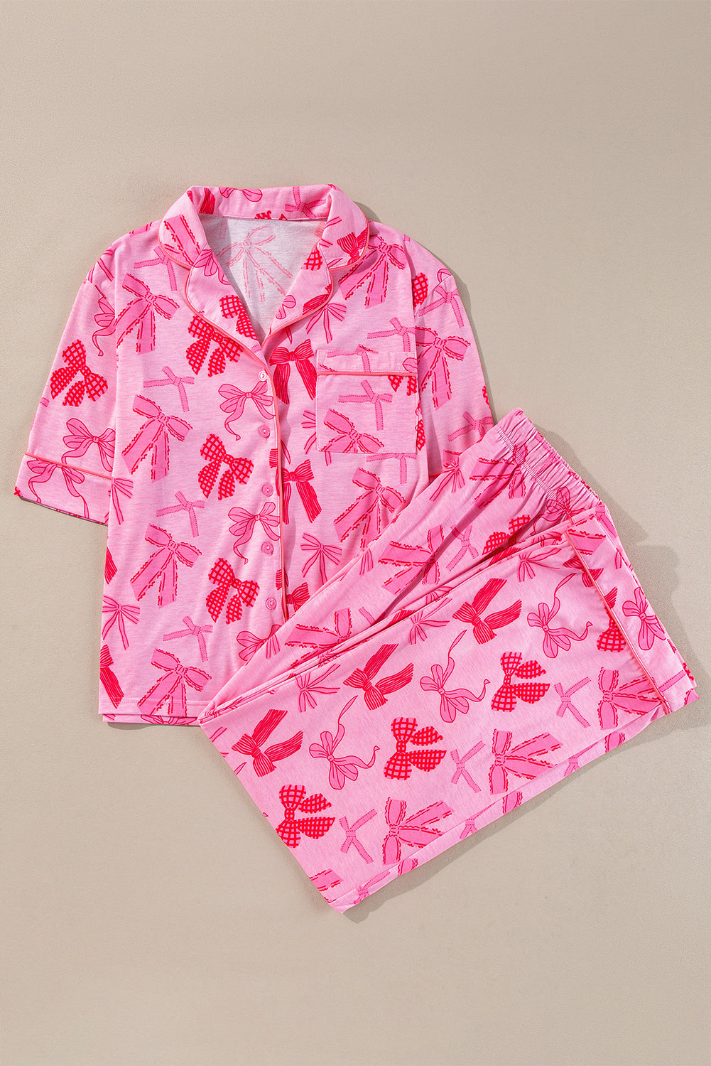 Cutie Bow Print Short Sleeve and Pants Pajamas Set Daisie Boutique