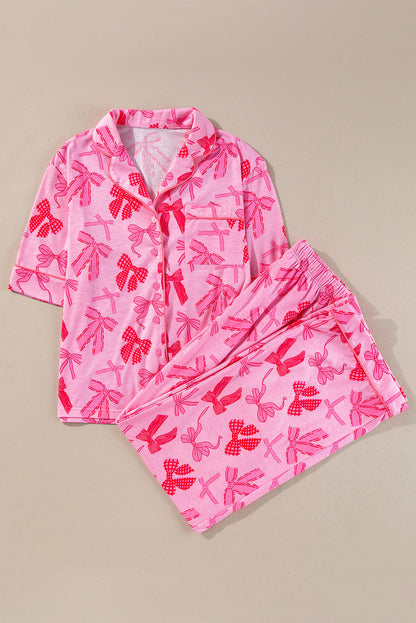 Cutie Bow Print Short Sleeve and Pants Pajamas Set Daisie Boutique