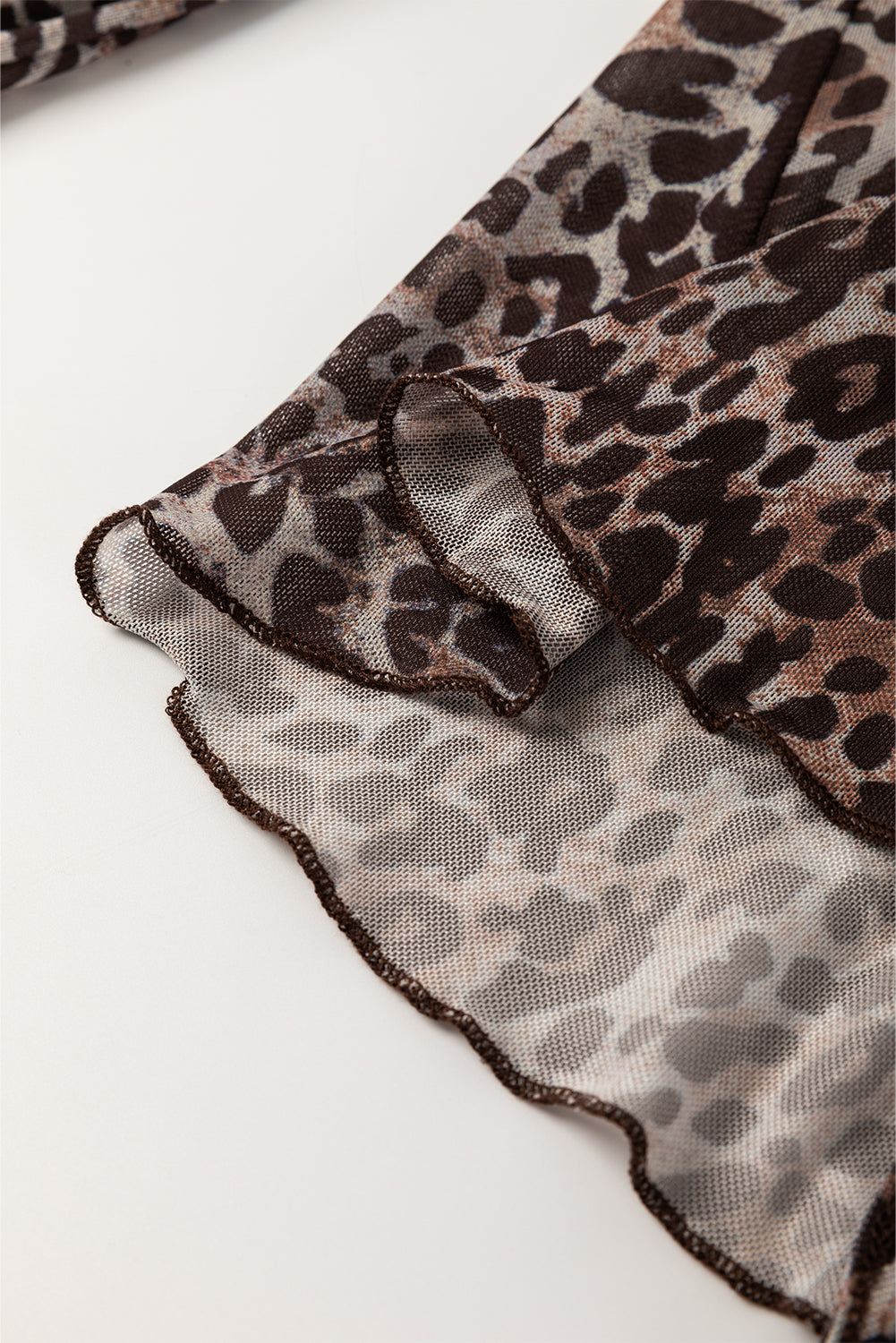 Leopard Sheer Mesh Long Sleeve V Neck Lace-up Blouse Daisie Boutique
