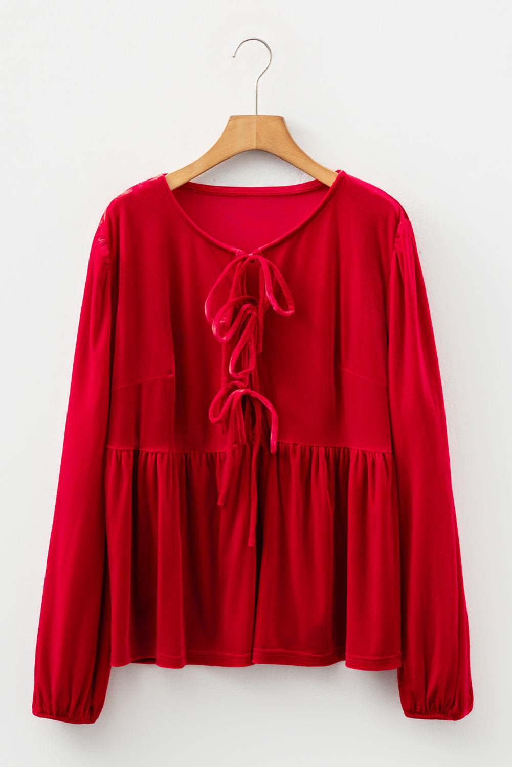 Plus Size Tie Front Velvet Peplum Blouse Dear-Lover Dropshipping