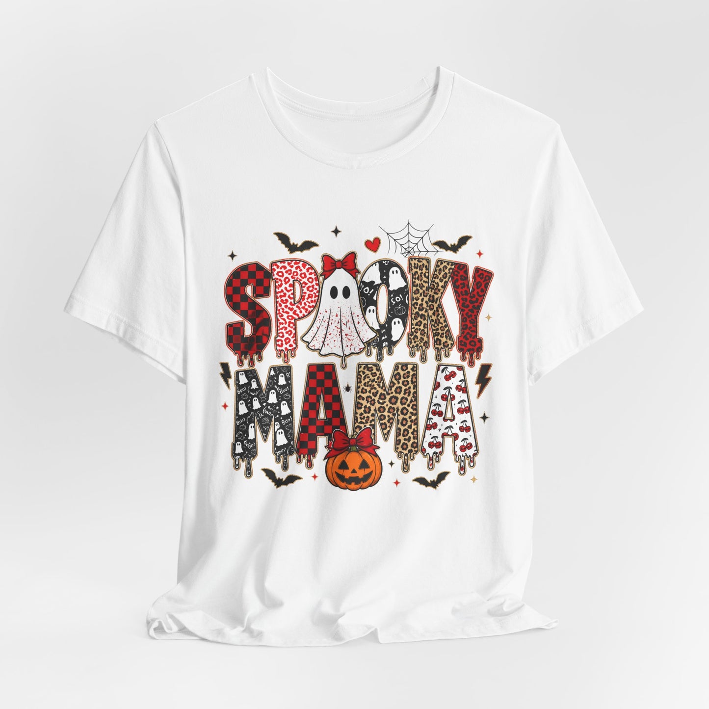 Spooky Mama Halloween Tee Leopard Checkered Design