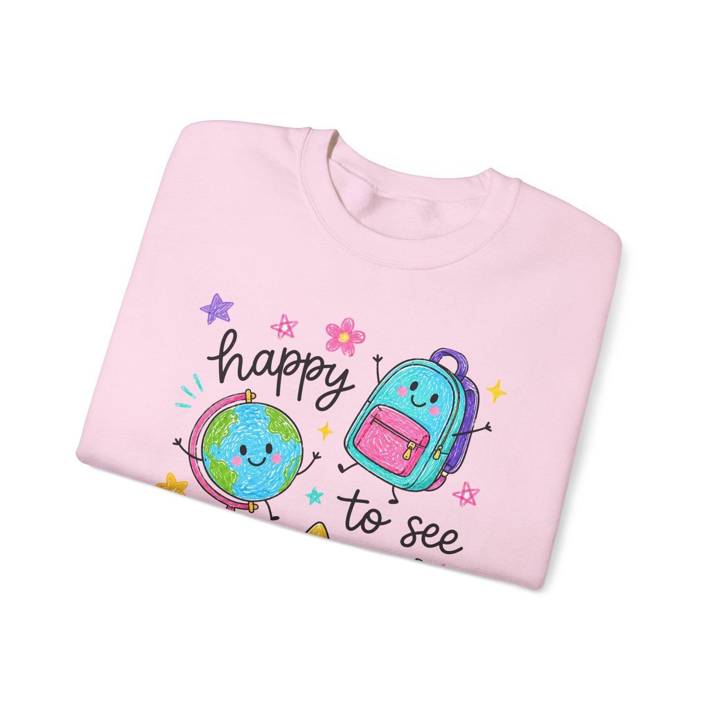 "Happy to See Your Face" Cute Kawaii School Icons Crewneck Sweatshirt
