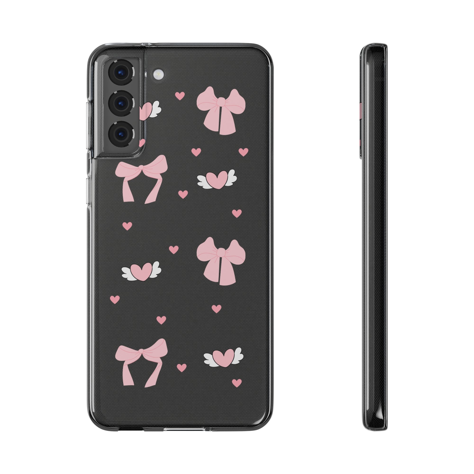 Cute Pink Bow Soft Phone Case | Stylish Heart & Wing Design