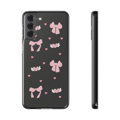 Cute Pink Bow Soft Phone Case | Stylish Heart & Wing Design