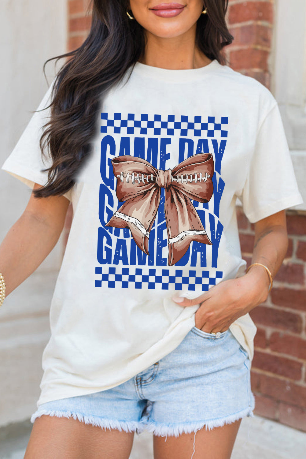 Football Bowknot GAME DAY Graphic Tee Daisie Boutique