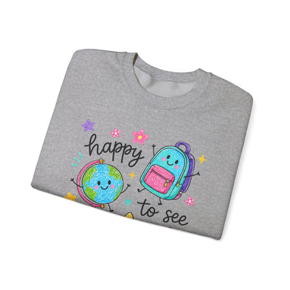 "Happy to See Your Face" Cute Kawaii School Icons Crewneck Sweatshirt