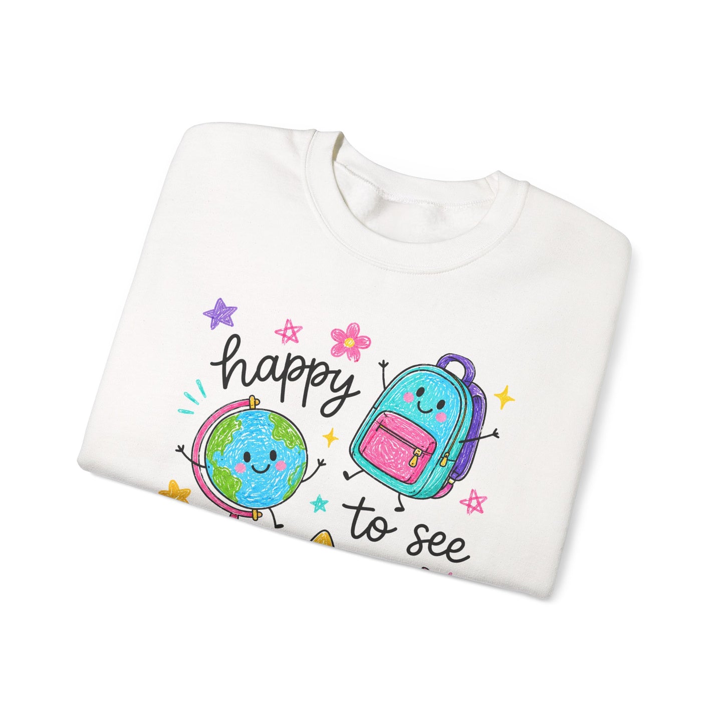 "Happy to See Your Face" Cute Kawaii School Icons Crewneck Sweatshirt