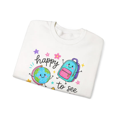 "Happy to See Your Face" Cute Kawaii School Icons Crewneck Sweatshirt