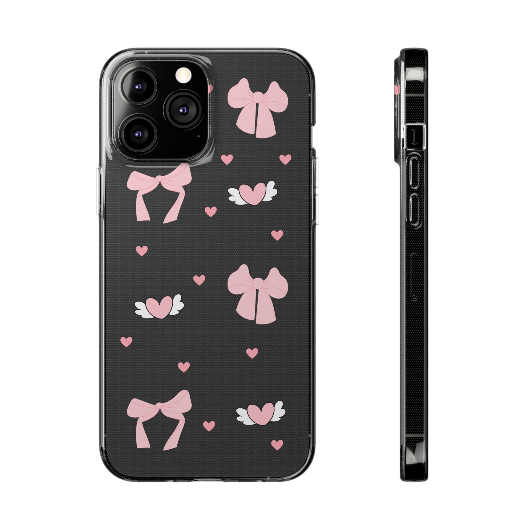 Cute Pink Bow Soft Phone Case | Stylish Heart & Wing Design