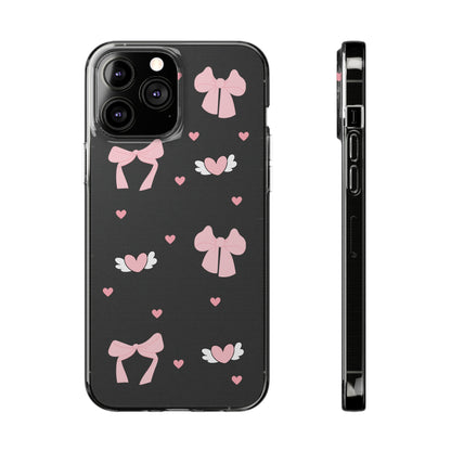Cute Pink Bow Soft Phone Case | Stylish Heart & Wing Design