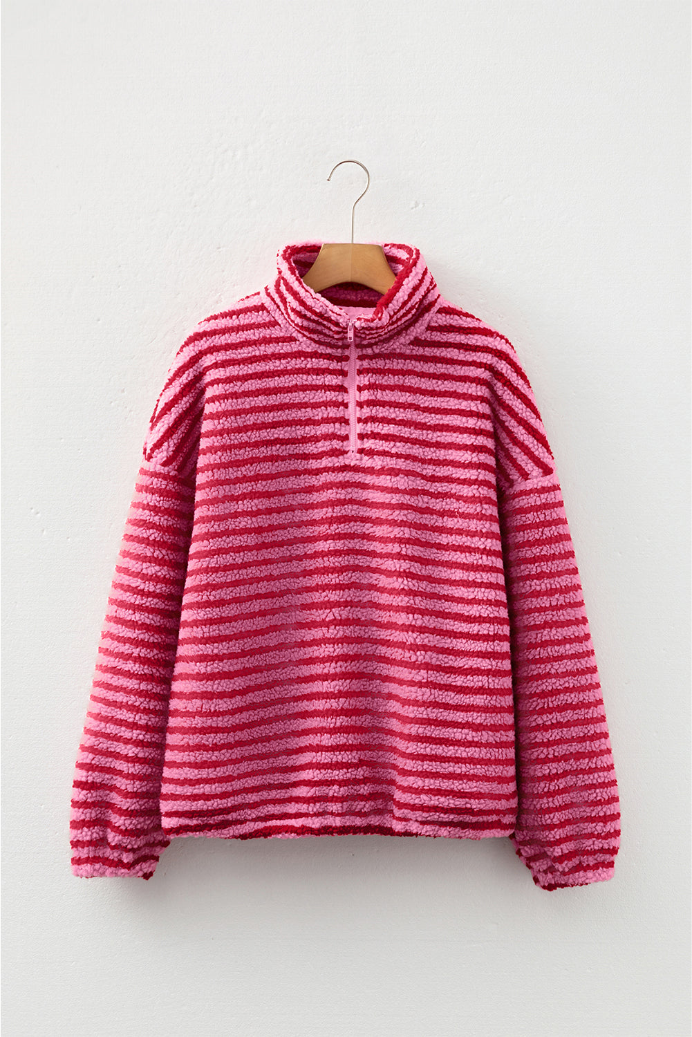 Pink Stripe Quarter Zip Fleece Oversize Sweatshirt Dear-Lover Dropshipping