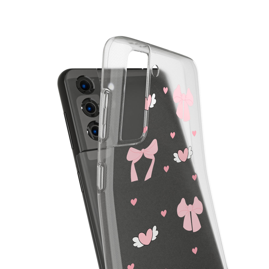 Cute Pink Bow Soft Phone Case | Stylish Heart & Wing Design