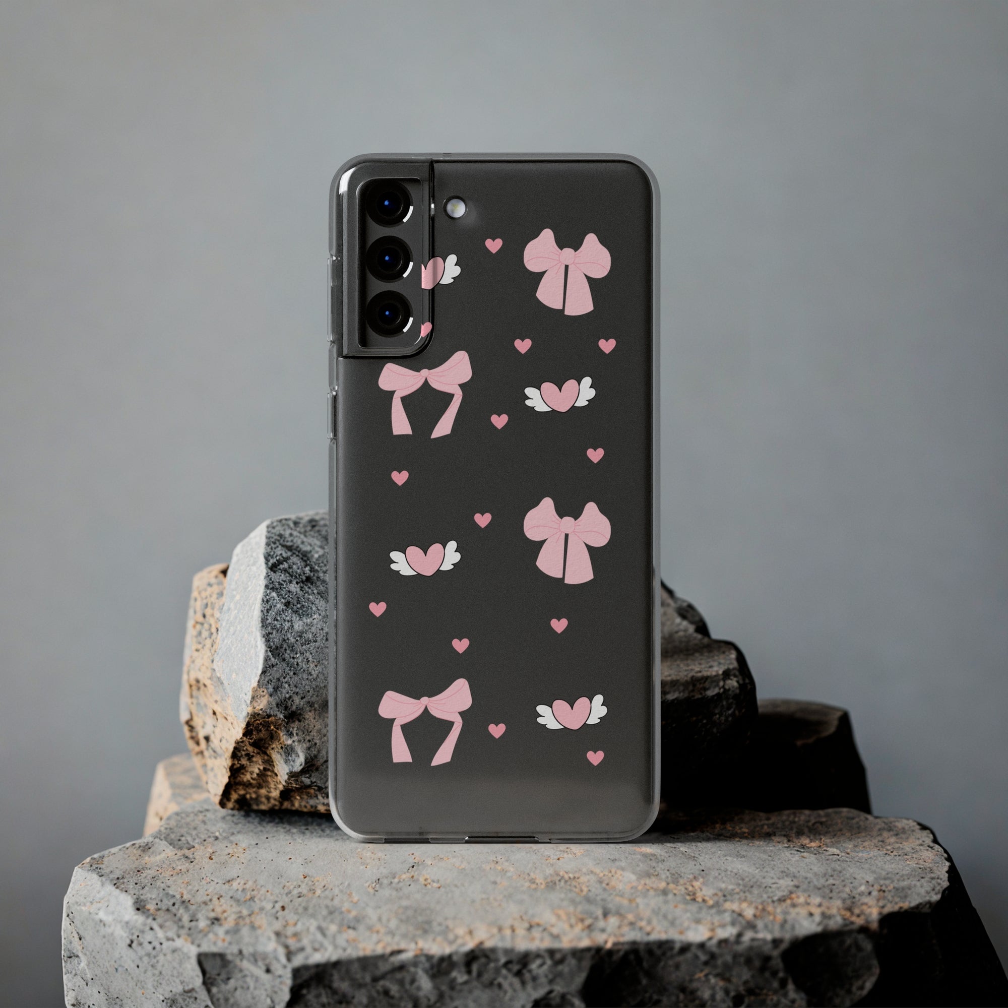 Cute Pink Bow Soft Phone Case | Stylish Heart & Wing Design