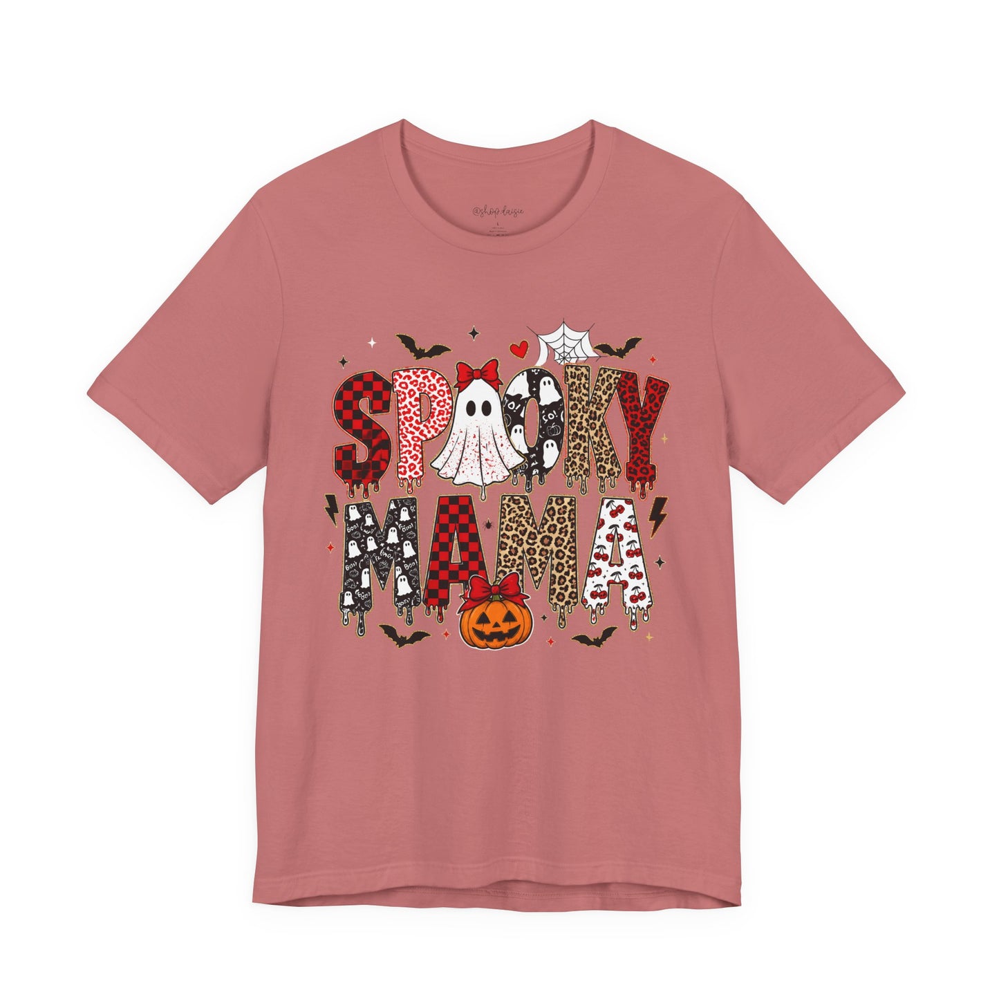 Spooky Mama Halloween Tee Leopard Checkered Design