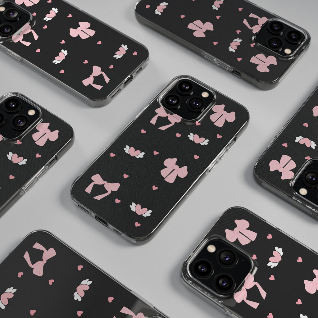 Cute Pink Bow Soft Phone Case | Stylish Heart & Wing Design