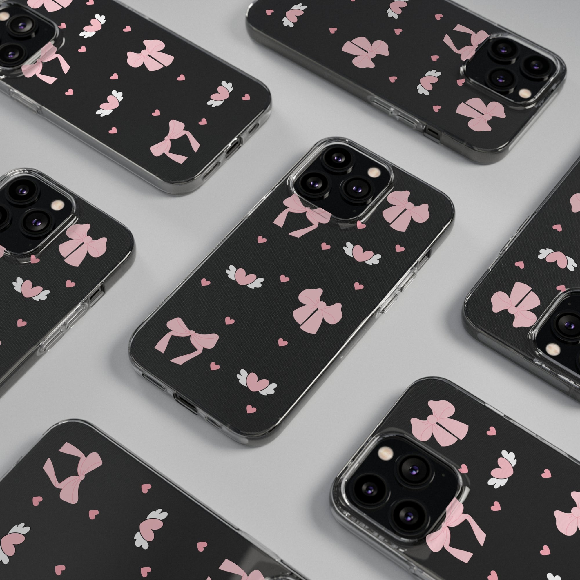 Cute Pink Bow Soft Phone Case | Stylish Heart & Wing Design