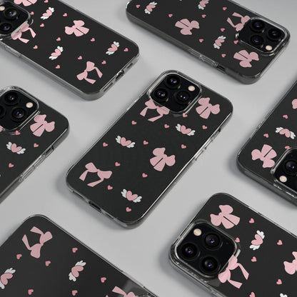 Cute Pink Bow Soft Phone Case | Stylish Heart & Wing Design