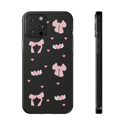 Cute Pink Bow Soft Phone Case | Stylish Heart & Wing Design