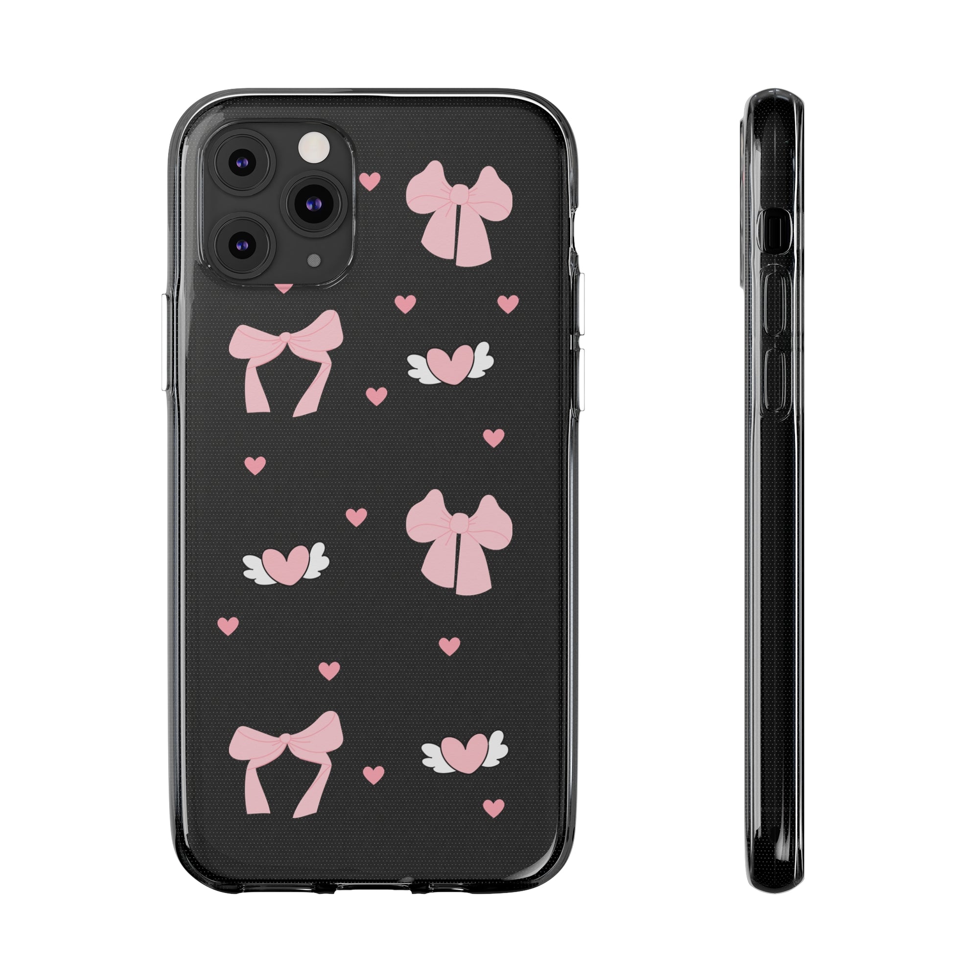Cute Pink Bow Soft Phone Case | Stylish Heart & Wing Design