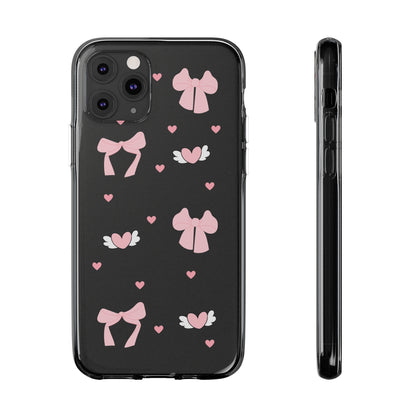 Cute Pink Bow Soft Phone Case | Stylish Heart & Wing Design
