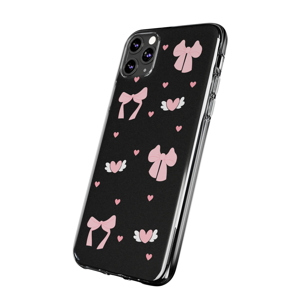 Cute Pink Bow Soft Phone Case | Stylish Heart & Wing Design