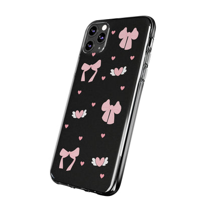 Cute Pink Bow Soft Phone Case | Stylish Heart & Wing Design
