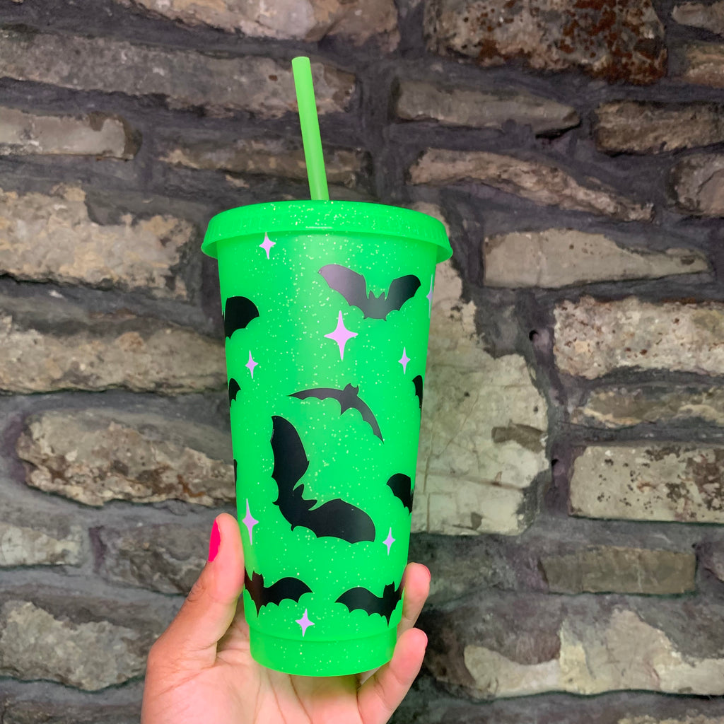 Bat Queen 24 Oz. Sparkly Green Cold Cup Daisie Boutique