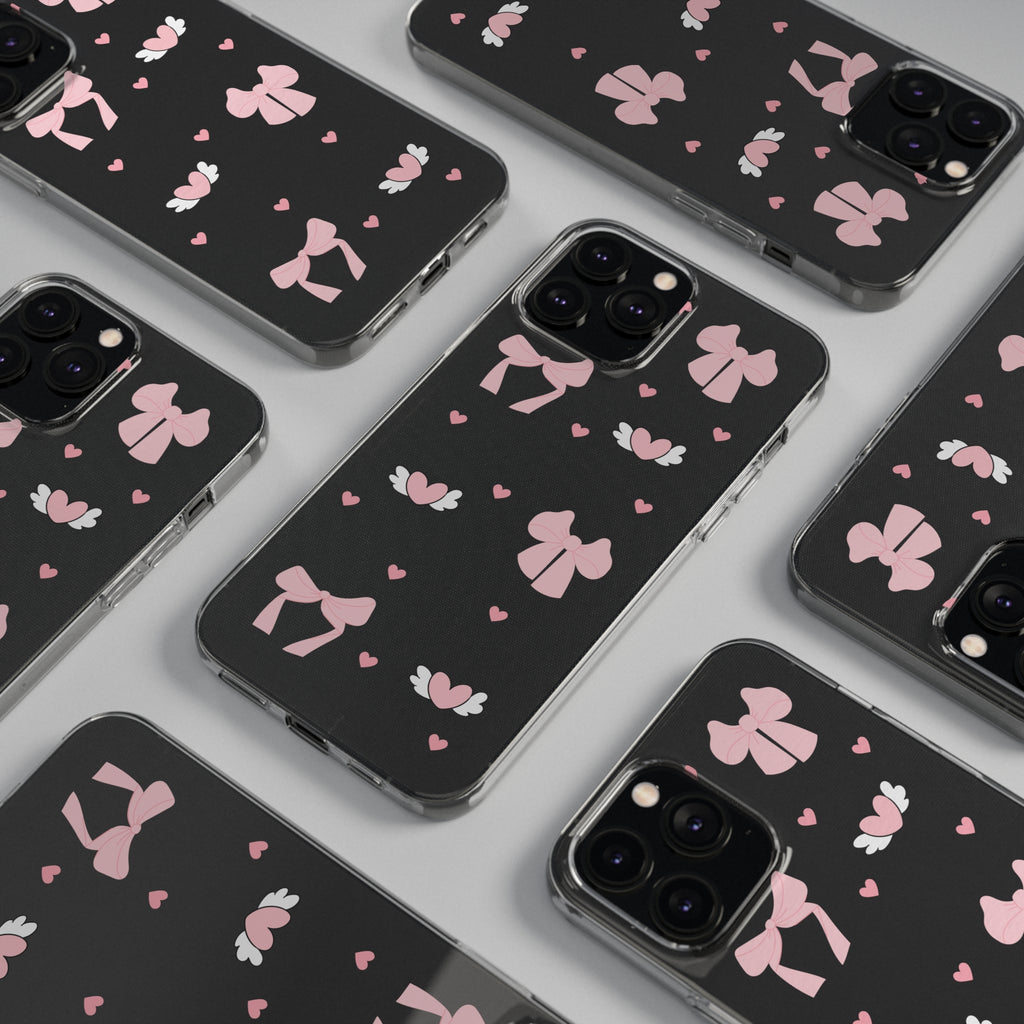 Cute Pink Bow Soft Phone Case | Stylish Heart & Wing Design