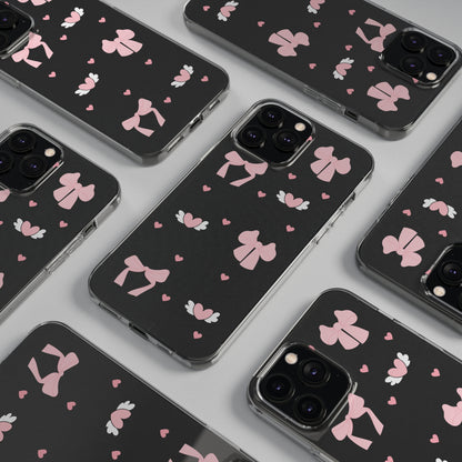 Cute Pink Bow Soft Phone Case | Stylish Heart & Wing Design