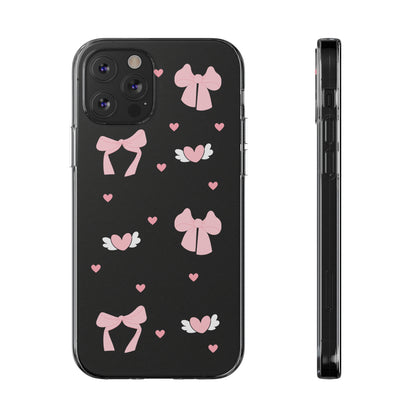 Cute Pink Bow Soft Phone Case | Stylish Heart & Wing Design