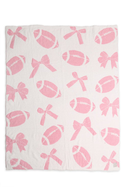 SuperLux Pink Football and Bows Blanket Reversible Soft Throw blanket Daisie Boutique