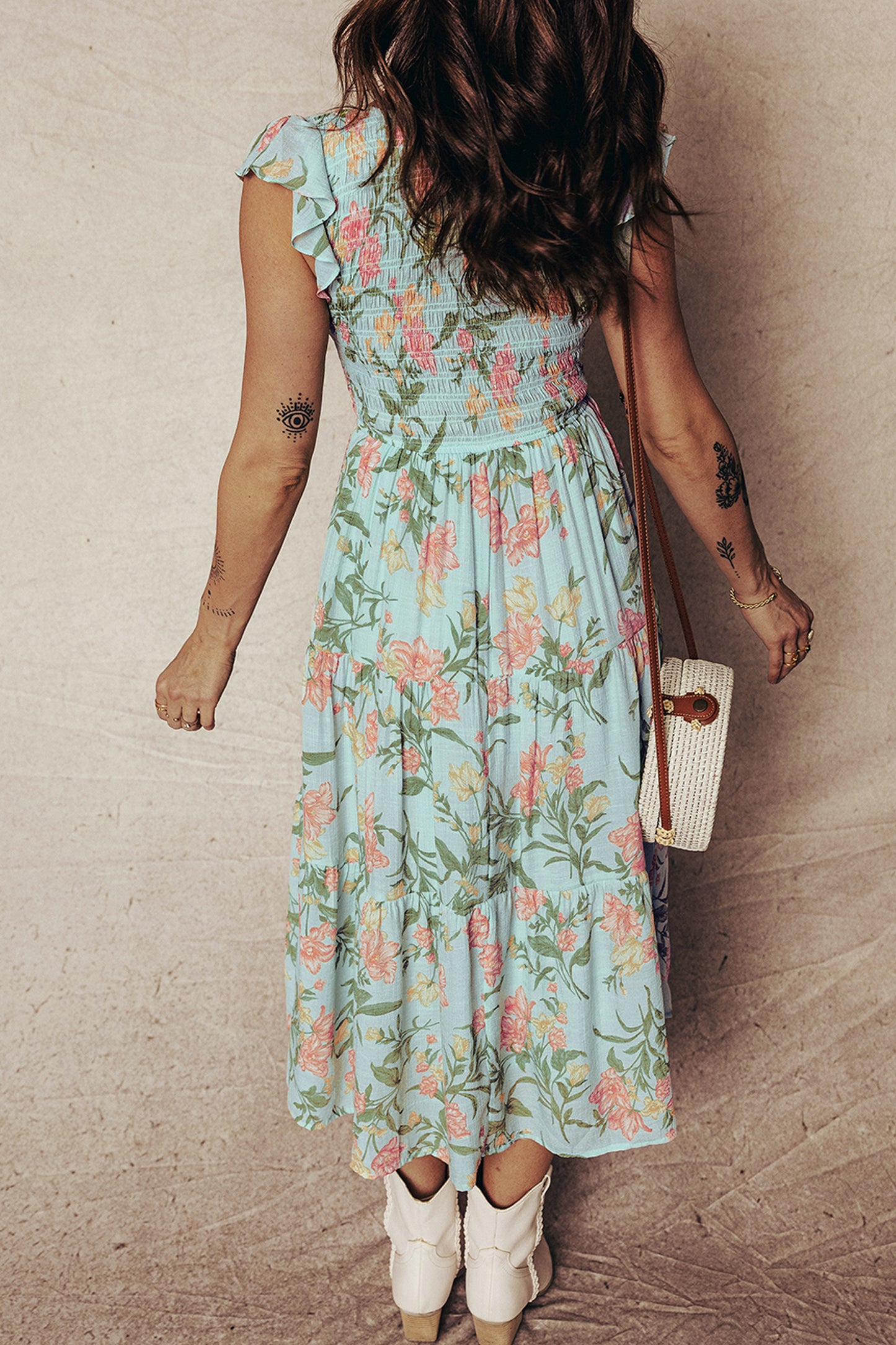 Yellow Ruffled Sleeveless Tiered Floral Maxi Dress