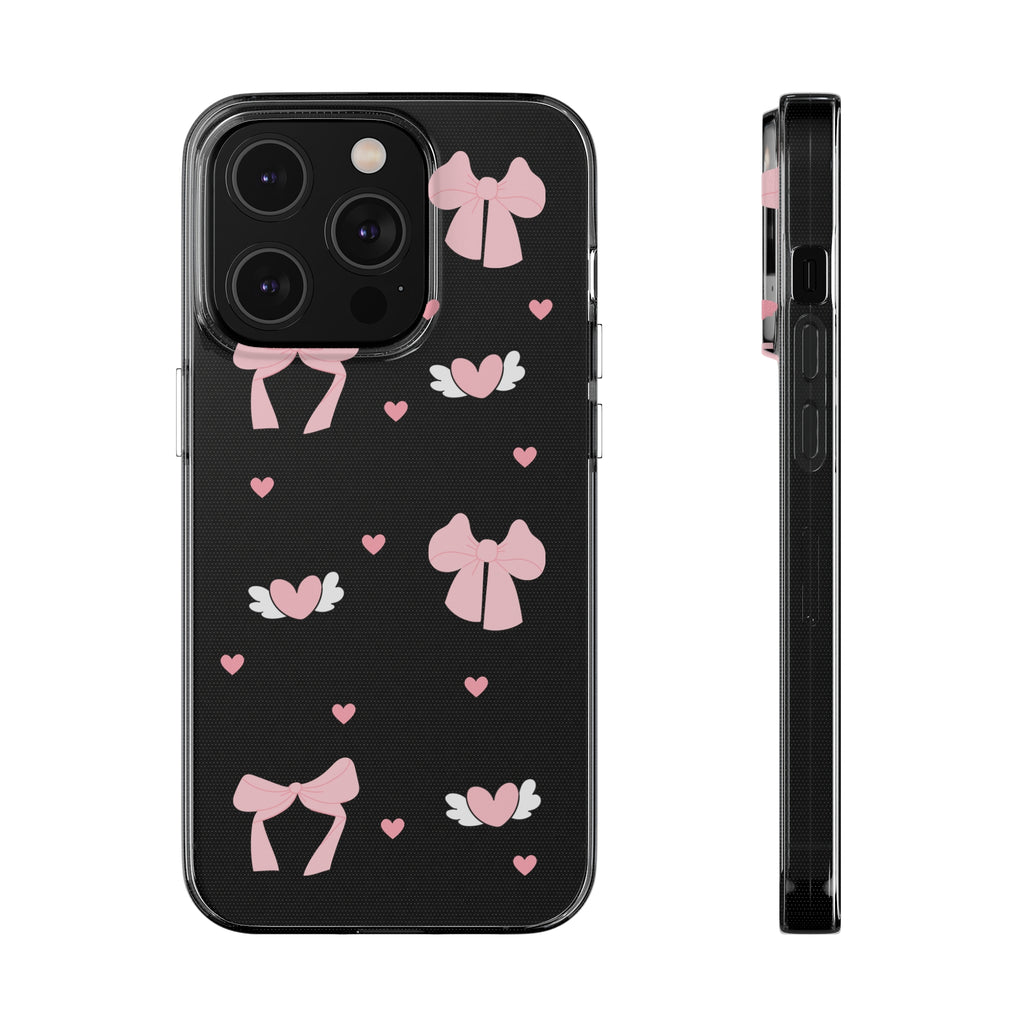 Cute Pink Bow Soft Phone Case | Stylish Heart & Wing Design