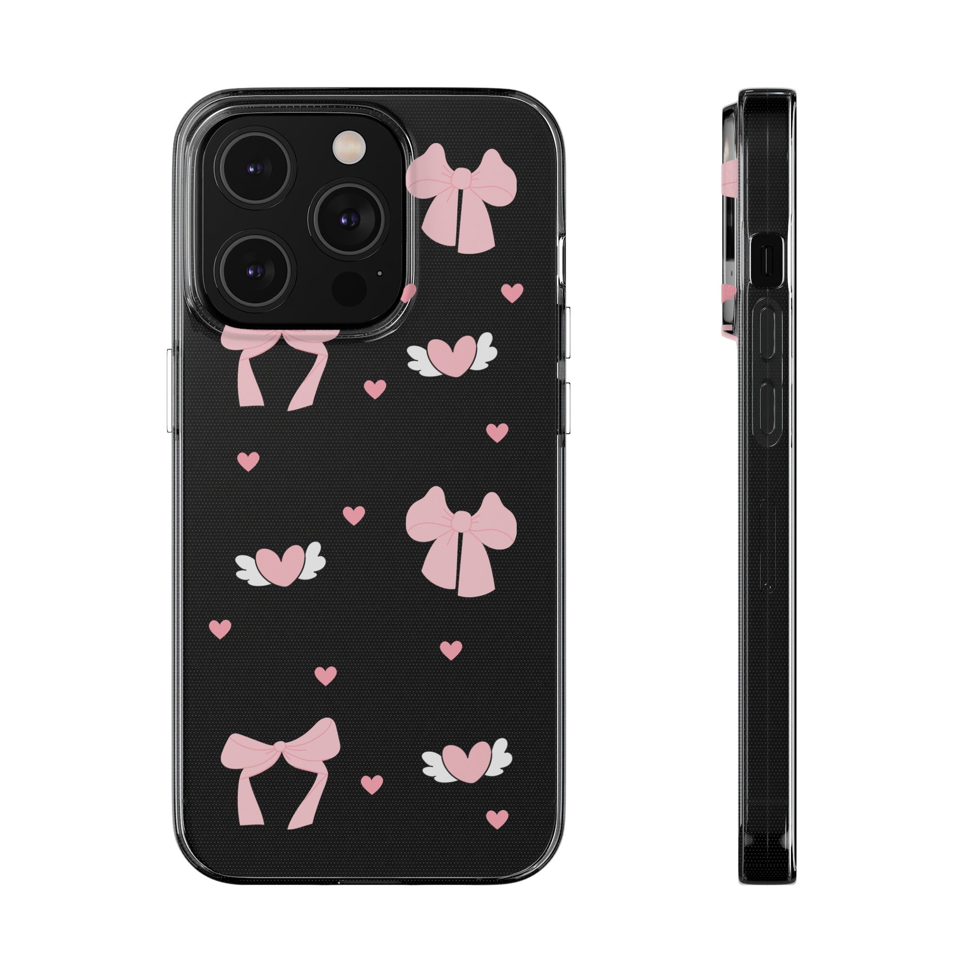 Cute Pink Bow Soft Phone Case | Stylish Heart & Wing Design