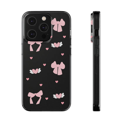 Cute Pink Bow Soft Phone Case | Stylish Heart & Wing Design