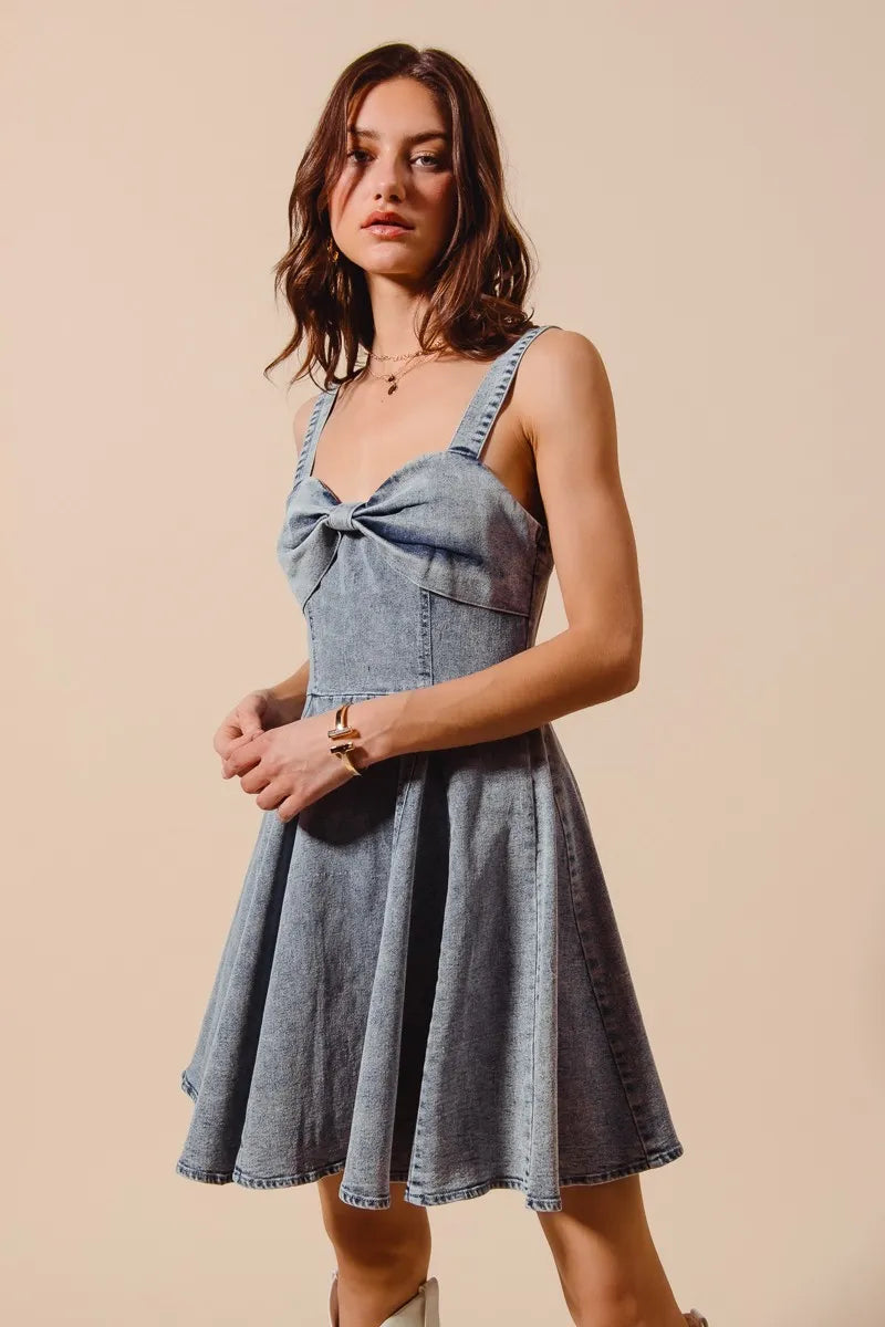 SO ME Mineral Washed Bow Ribbon Denim Flare Dress My Pampered Life Seattle