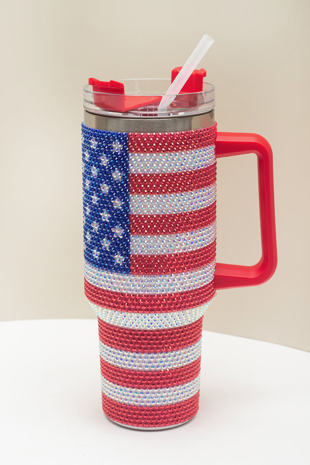 Rhinestone American Flag Handled 40oz Thermos Tumbler Daisie Boutique