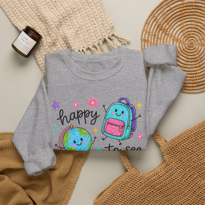 "Happy to See Your Face" Cute Kawaii School Icons Crewneck Sweatshirt