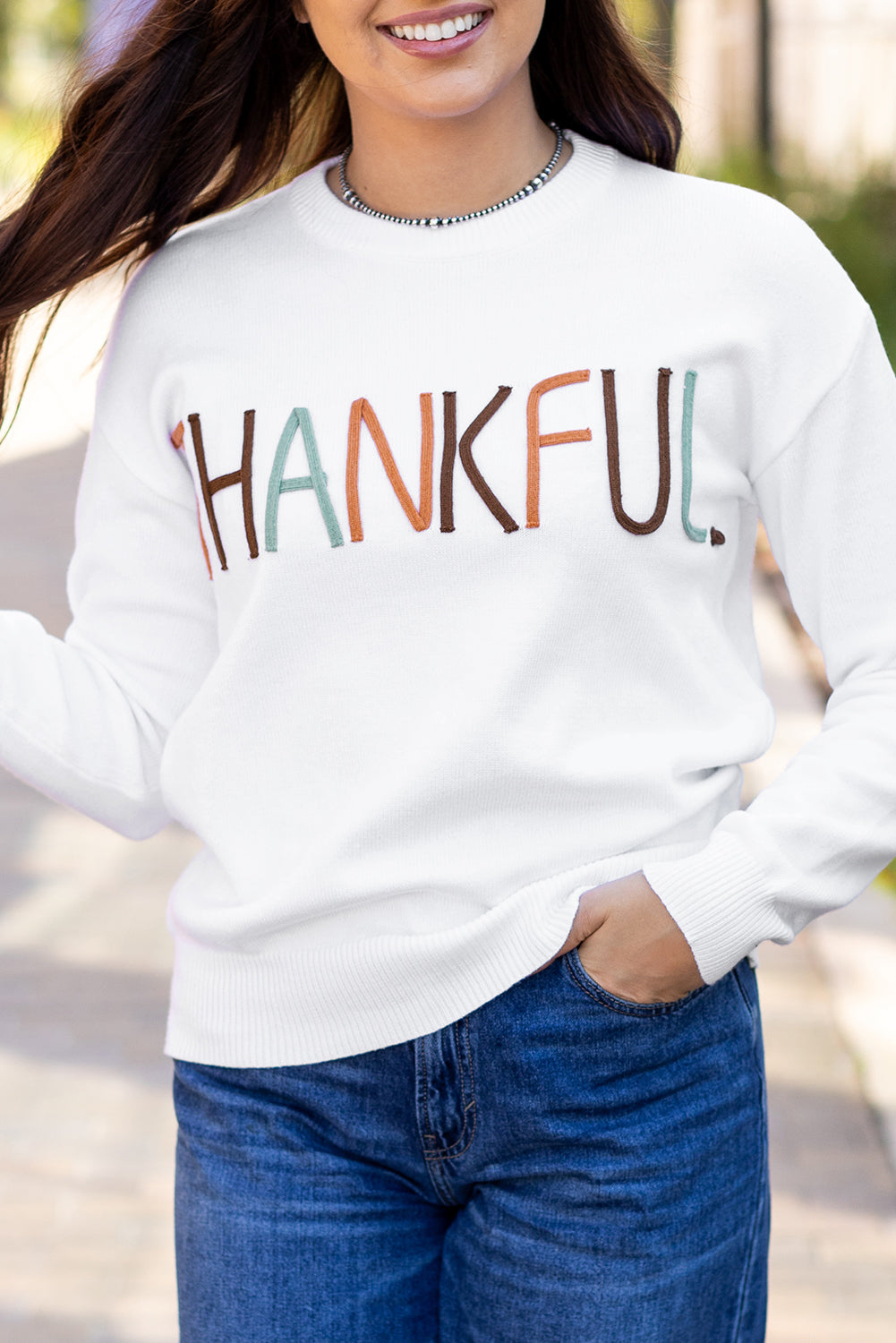 Thankful Embroidered Sweater in Ivory Daisie Boutique