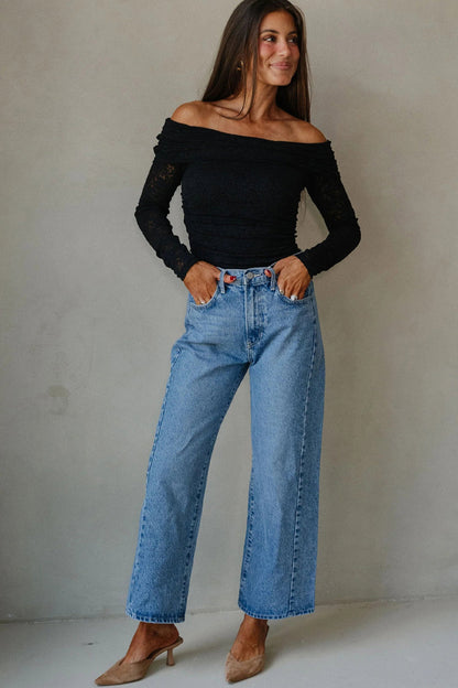 Black Floral Lace Off-shoulder Long Sleeve Slim Top Dear-Lover Dropshipping