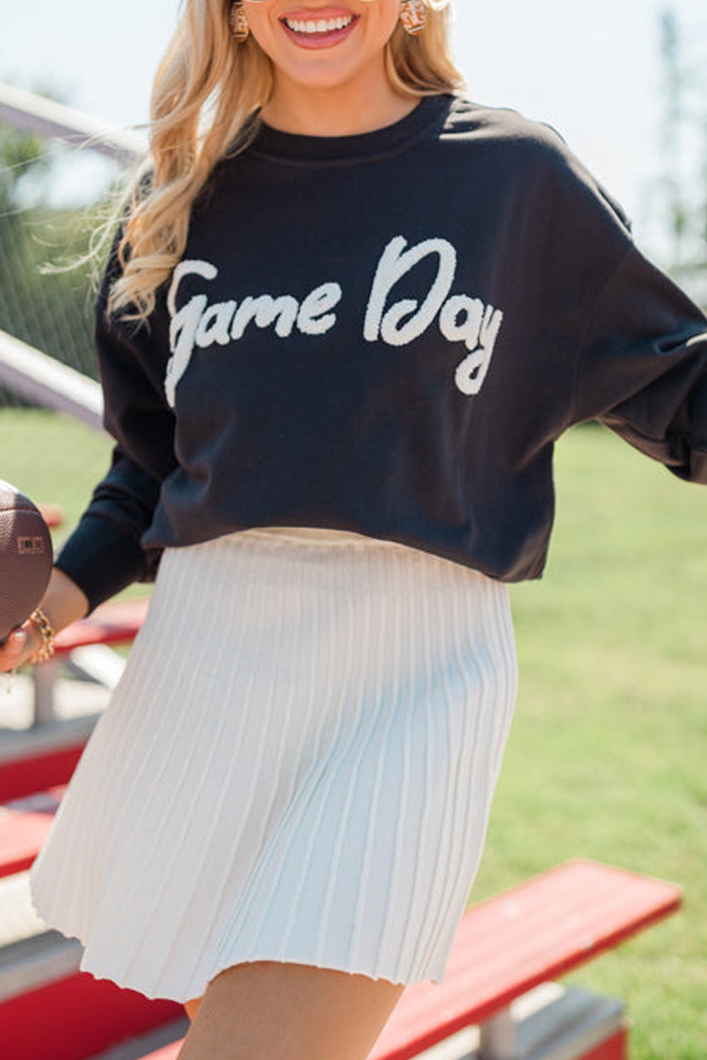 Chenille Game Day Graphic Sweatshirt - Black Dear-Lover Dropshipping