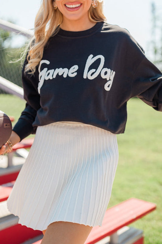 Chenille Game Day Graphic Sweatshirt - Black Dear-Lover Dropshipping